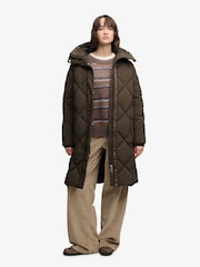 Superdry Green Longline Diamond Quilt Jacket - Image 4 of 7