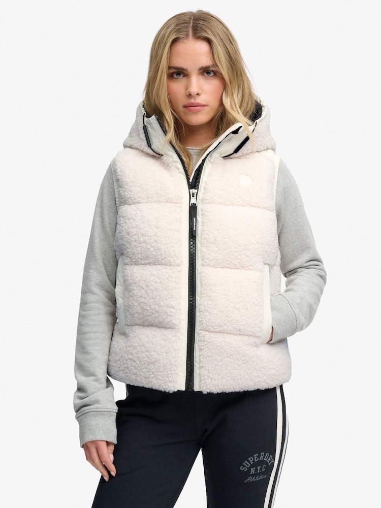 Superdry White Borg Baffle Gilet - Image 1 of 6