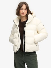 Superdry White Hooded Sports Puffer Jacket - Image 1 of 7