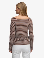 Superdry Brown Stripe Bardot Off Shoulder Top - Image 2 of 7