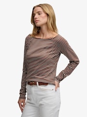 Superdry Brown Stripe Bardot Off Shoulder Top - Image 4 of 7