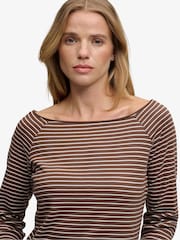 Superdry Brown Stripe Bardot Off Shoulder Top - Image 5 of 7