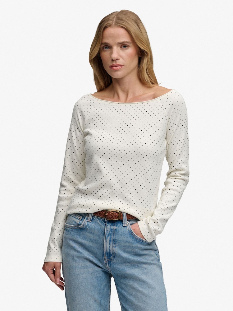 Superdry White Bardot Off Shoulder Top - Image 1 of 7 Superdry White Bardot Off Shoulder Top - Image 1 of 7