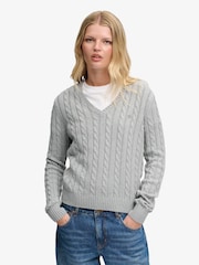 Superdry Grey Washed V-Neck Cable Jumper - Image 1 of 3