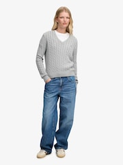 Superdry Grey Washed V-Neck Cable Jumper - Image 3 of 3