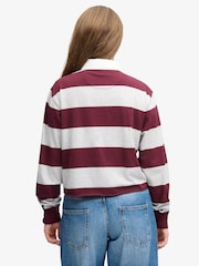 Superdry Maroon Red Ath Ess Cropped Stripe Rugby Shirt - Image 2 of 5