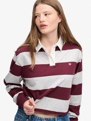 Superdry Maroon Red Ath Ess Cropped Stripe Rugby Shirt - Image 4 of 5