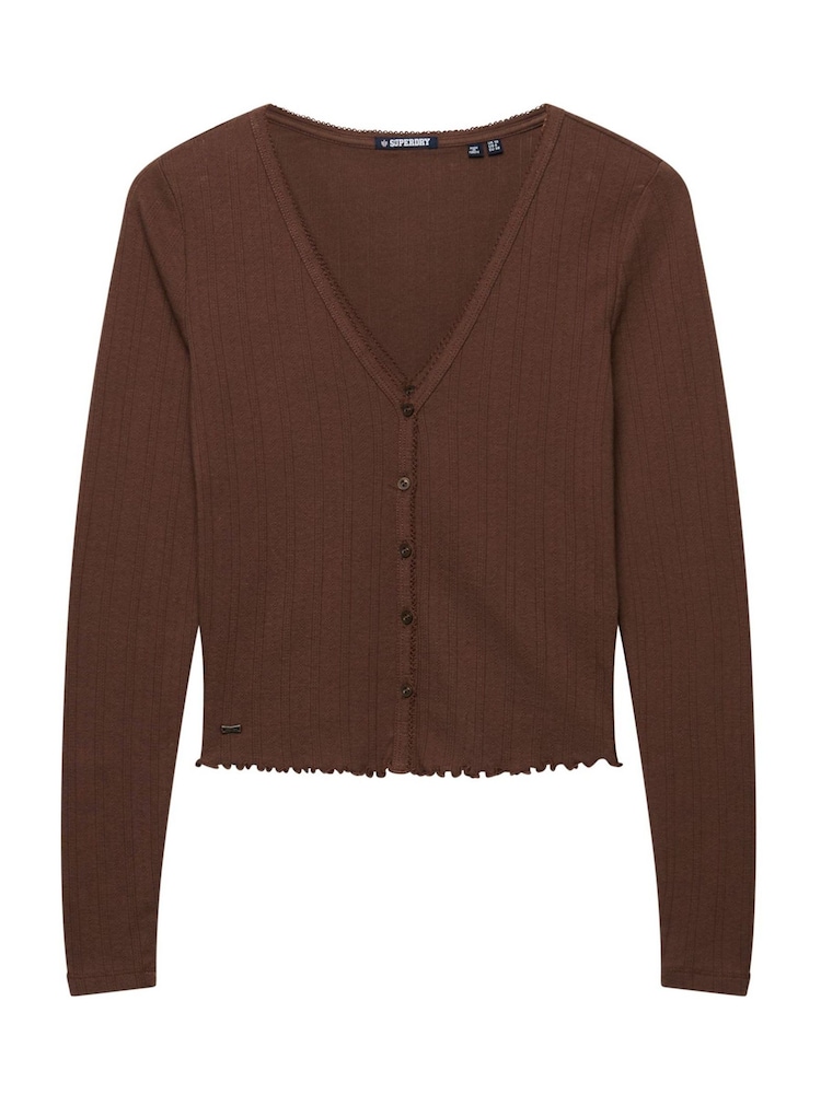 Superdry Brown Athletic Essential Pointelle Cardigan - Image 1 of 2 Superdry Brown Athletic Essential Pointelle Cardigan - Image 1 of 2