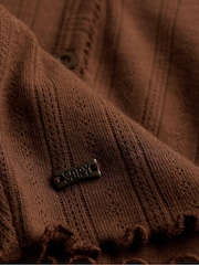 Superdry Brown Athletic Essential Pointelle Cardigan - Image 2 of 2