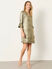 FatFace Lizzie Gold Petite Metallic Dress - Image 1 of 6