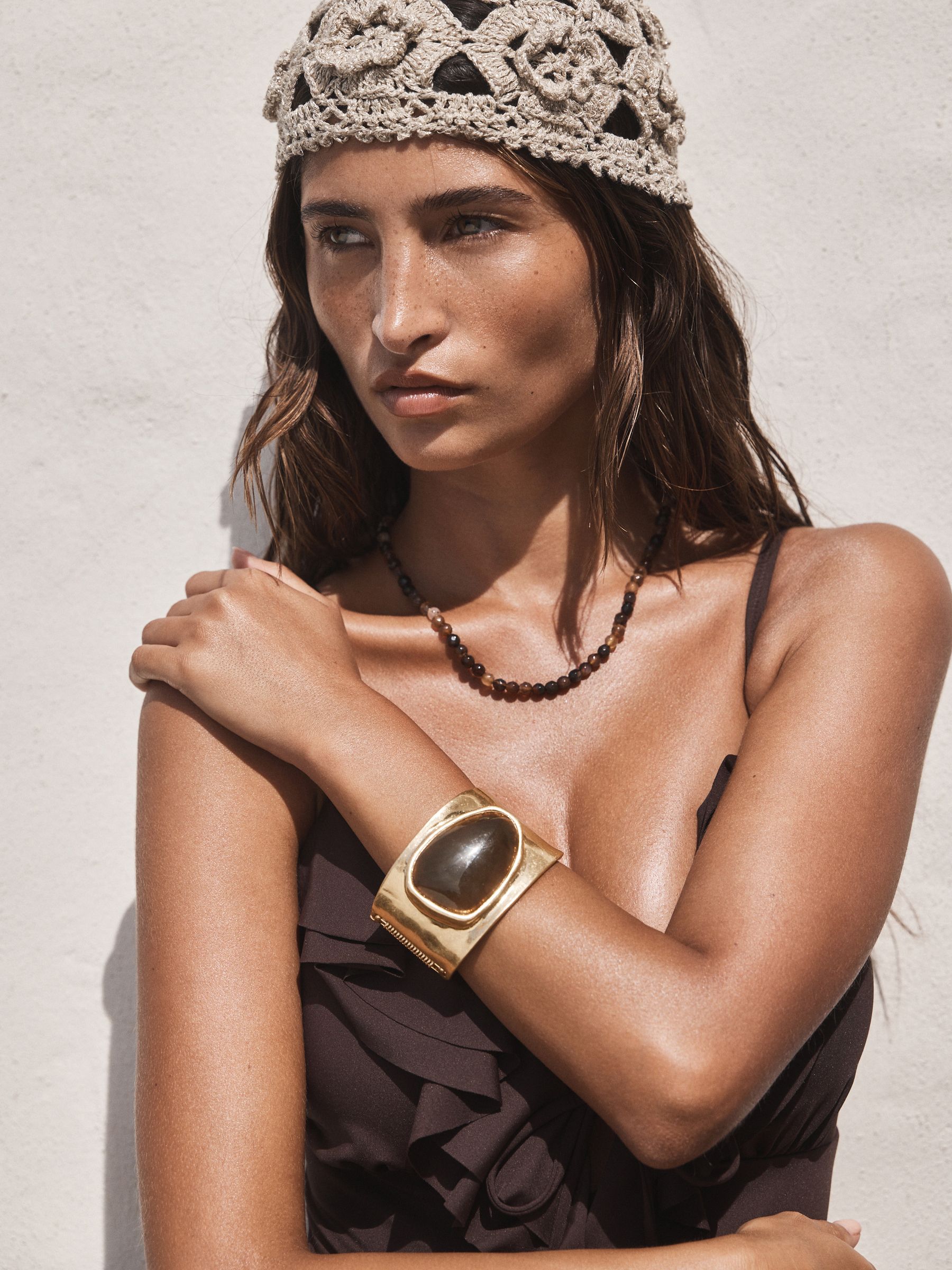 Buy Gold Tone/Brown Resin Inset Hinge Bangle Bracelet from the