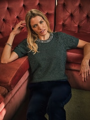 FatFace Teal Blue Embellished Collar Knit Top - Image 1 of 7