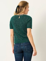 FatFace Teal Blue Embellished Collar Knit Top - Image 3 of 7