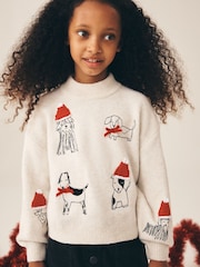 Ecru Embroidered Dog Christmas Jumper (3-16yrs) - Image 1 of 8