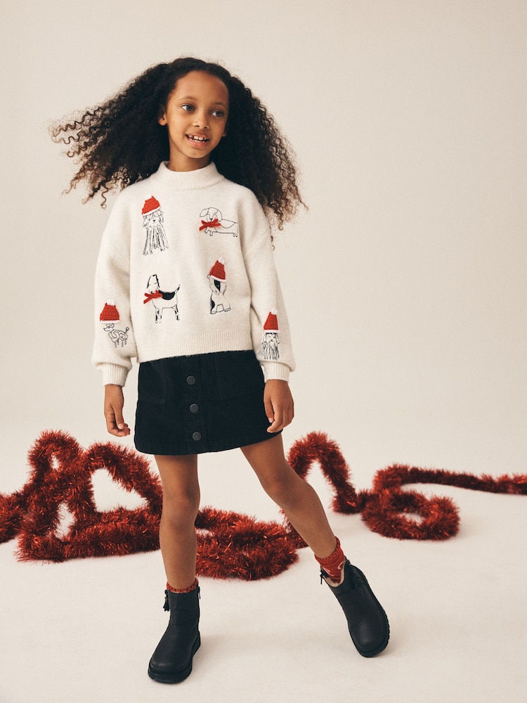Ecru Embroidered Dog Christmas Jumper (3-16yrs) - Image 2 of 8