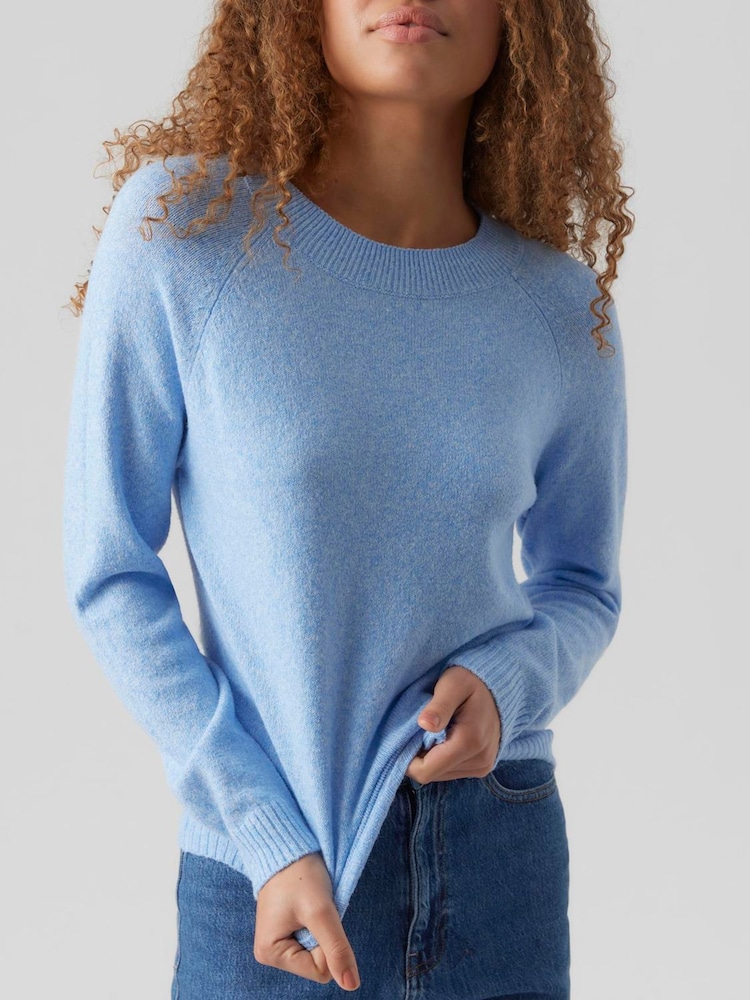 VERO MODA Blue Round Neck Soft Touch Cosy Knitted Jumper - Image 1 of 4
