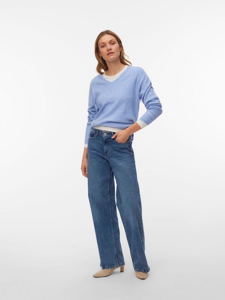 VERO MODA Blue Soft Touch V-Neck Knitted Jumper - Image 1 of 1