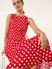 Roșu - Rochie midi Roman cu panou cu buline - Imaginea 1 din 5