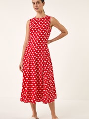 Roșu - Rochie midi Roman cu panou cu buline - Imaginea 2 din 5
