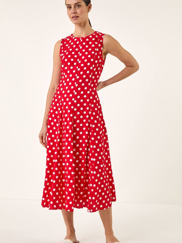 Roșu - Rochie midi Roman cu panou cu buline - Imaginea 2 din 5