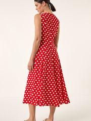 Roșu - Rochie midi Roman cu panou cu buline - Imaginea 3 din 5
