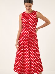 Roșu - Rochie midi Roman cu panou cu buline - Imaginea 4 din 5
