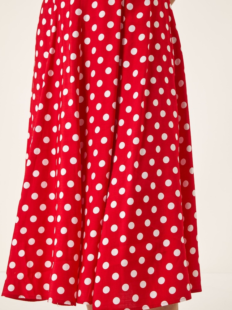Roșu - Rochie midi Roman cu panou cu buline - Imaginea 5 din 5
