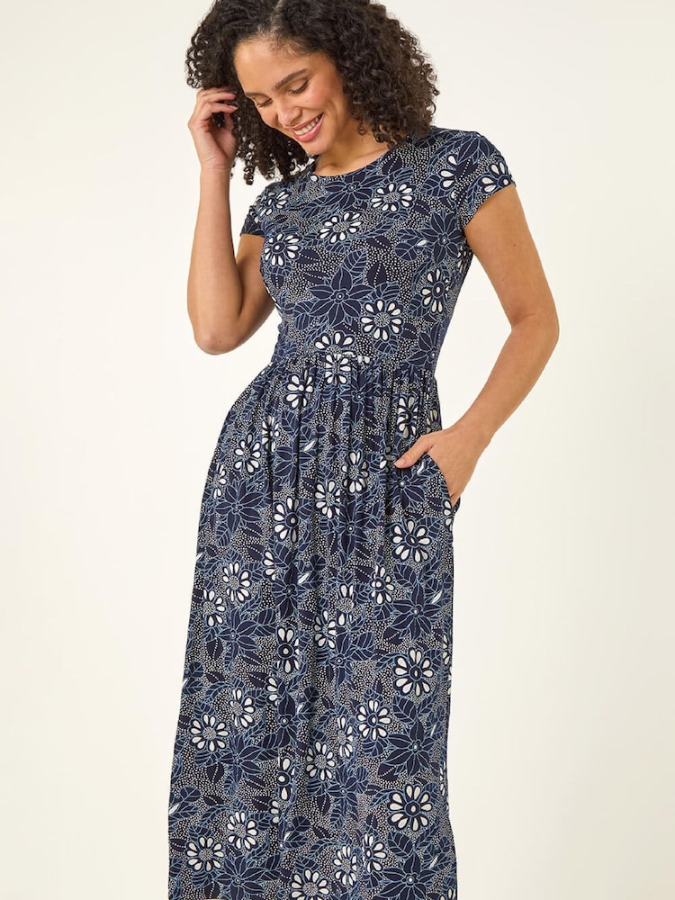 Roman Blue Floral Pocket Midi Dress - Image 1 of 5