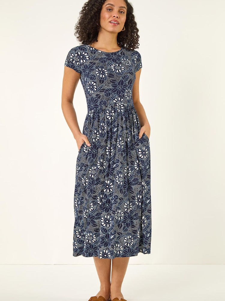 Roman Blue Floral Pocket Midi Dress - Image 2 of 5