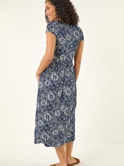 Roman Blue Floral Pocket Midi Dress - Image 3 of 5