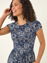 Roman Blue Floral Pocket Midi Dress - Image 4 of 5