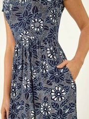 Roman Blue Floral Pocket Midi Dress - Image 5 of 5