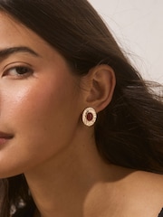 Gold Tone/Red Resin Heritage Oval Stud Earrings - Image 1 of 5