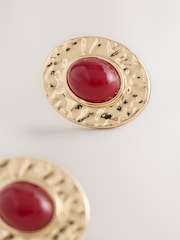 Gold Tone/Red Resin Heritage Oval Stud Earrings - Image 4 of 5