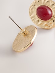 Gold Tone/Red Resin Heritage Oval Stud Earrings - Image 5 of 5