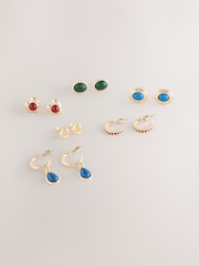 Gold Tone/Multicolour Stud and Hoop Earrings 6 Pack - Image 1 of 3