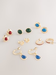 Gold Tone/Multicolour Stud and Hoop Earrings 6 Pack - Image 2 of 3