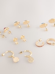 Gold Tone/Multicolour Stud and Hoop Earrings 6 Pack - Image 3 of 3