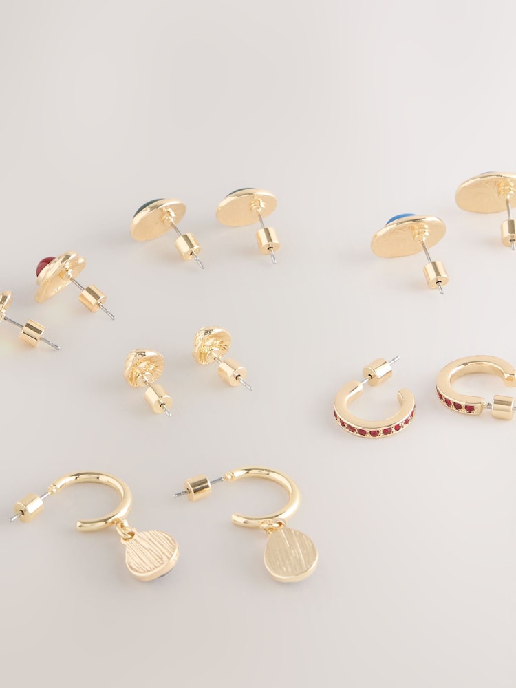 Gold Tone/Multicolour Stud and Hoop Earrings 6 Pack - Image 3 of 3 Gold Tone/Multicolour Stud and Hoop Earrings 6 Pack - Image 3 of 3