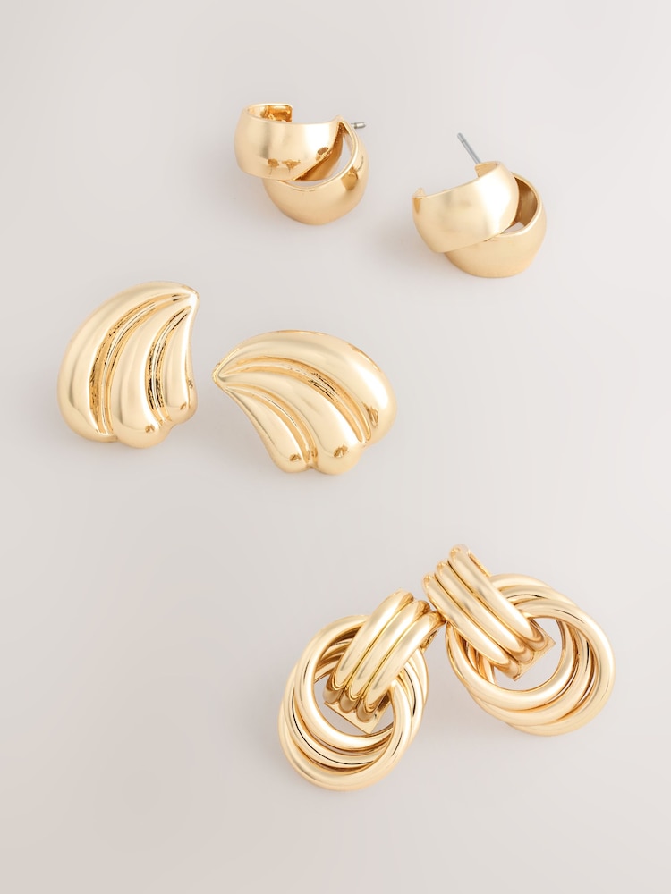 Gold Tone Knot Stud Earrings 3 Pack - Image 2 of 3