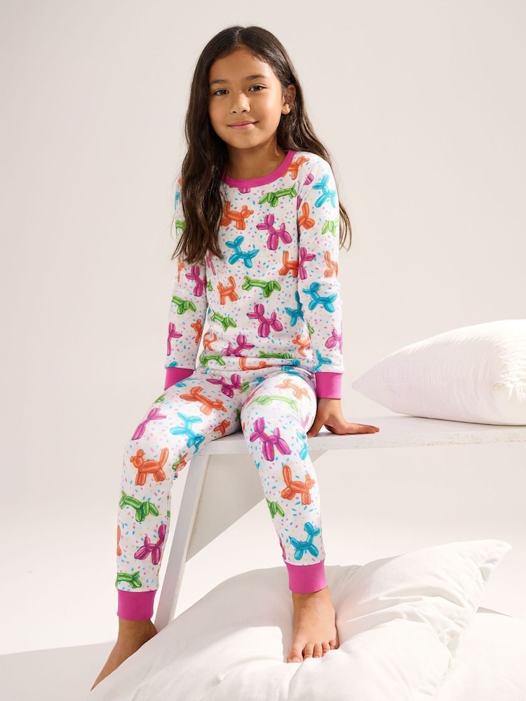 أبيض - Hatley Balloon Pets Cotton White Pyjamas Set - Image 1 of 2