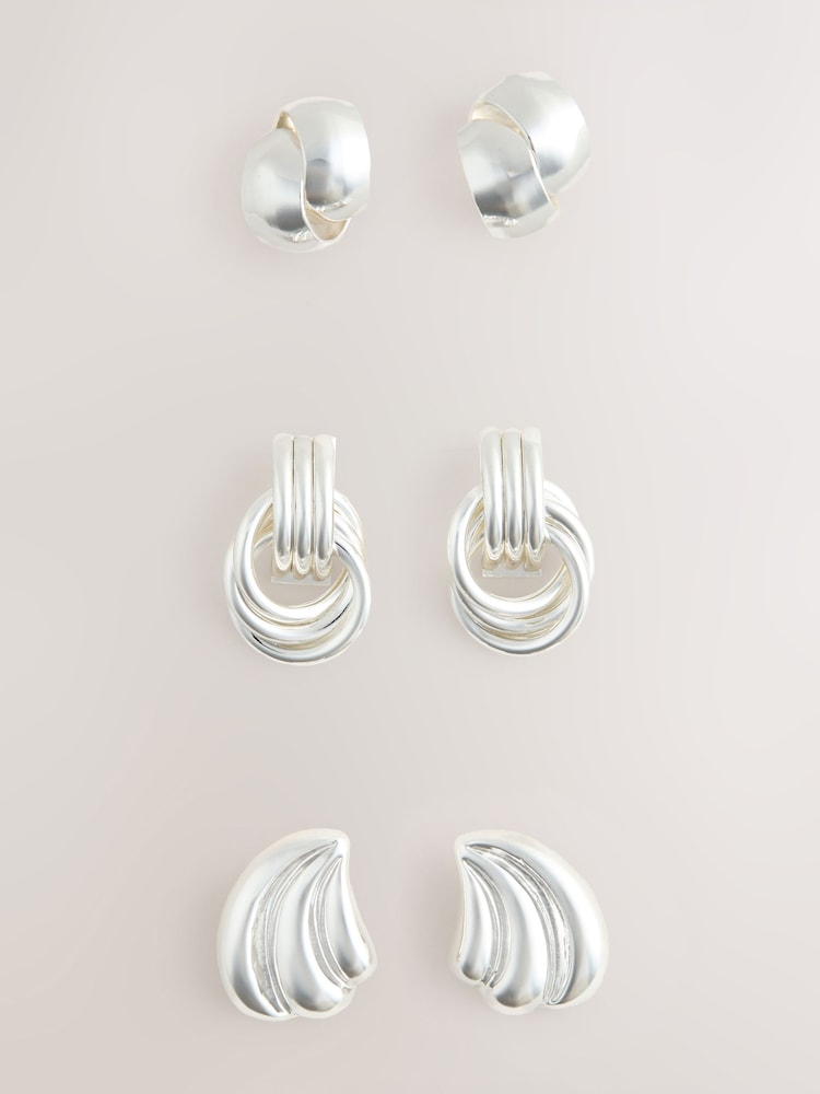 Silver Tone Knot Stud Earrings 3 Pack - Image 1 of 3