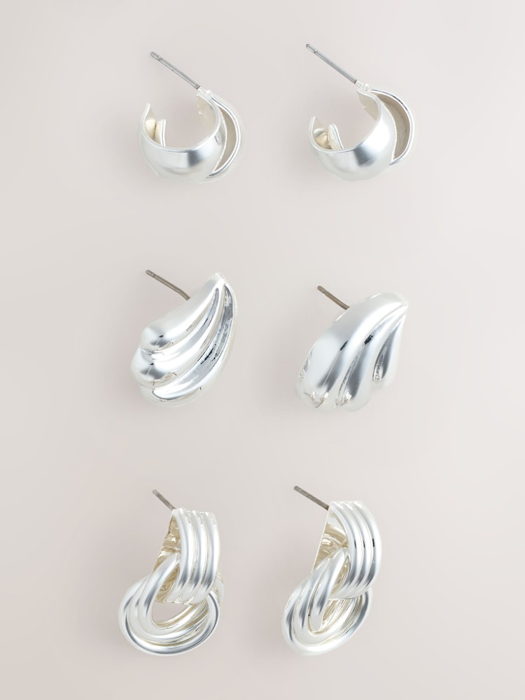 Silver Tone Knot Stud Earrings 3 Pack - Image 2 of 3