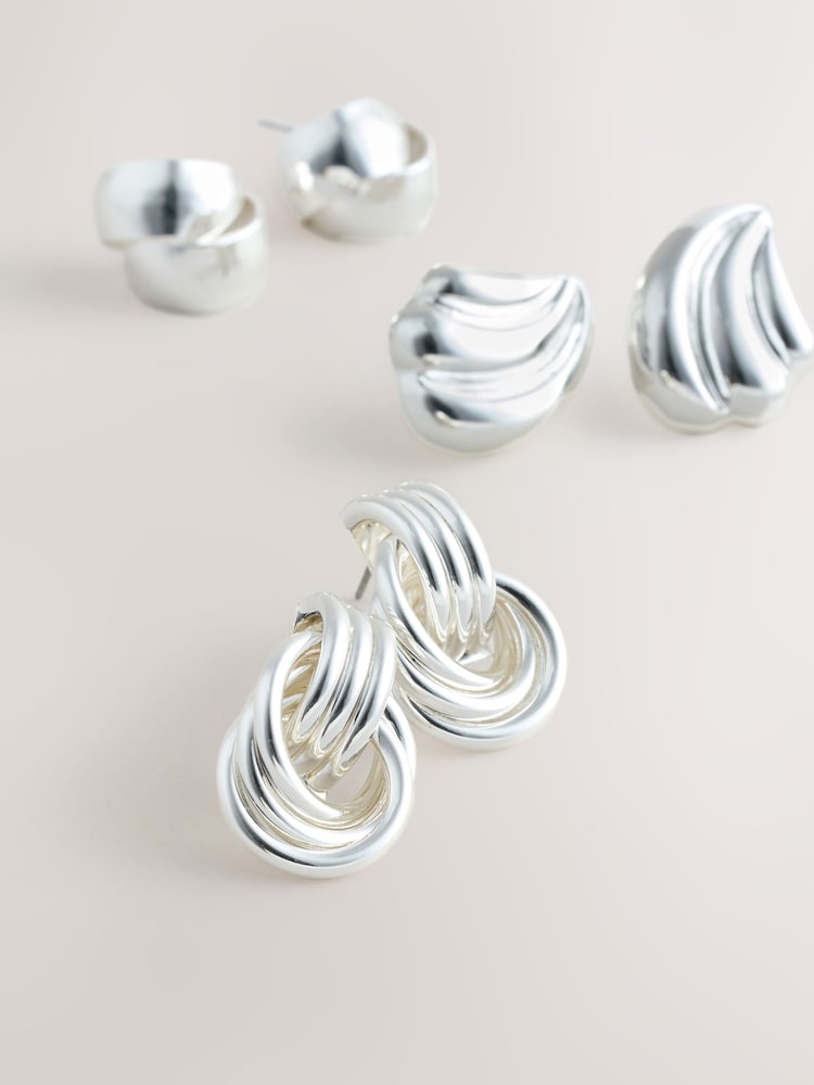 Silver Tone Knot Stud Earrings 3 Pack - Image 3 of 3