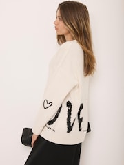 Mint Velvet Cream Wool Blend Graphic Love Jumper - Image 5 of 8