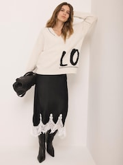 Mint Velvet Cream Wool Blend Graphic Love Jumper - Image 6 of 8