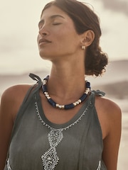 Blue Mixed Metal Beaded Necklace - Image 1 of 7