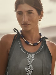 Blue Mixed Metal Beaded Necklace - Image 2 of 7