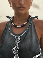 Blue Mixed Metal Beaded Necklace - Image 3 of 7