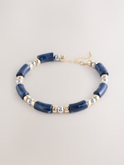 Blue Mixed Metal Beaded Necklace - Image 4 of 7